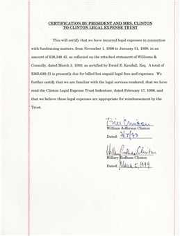 Bill Clinton/Hillary Clinton Signed Contract Regarding Legal fund for Whitewater, Lewinsky Investigation and Impeachment Hearings. (University Archives LOAs)